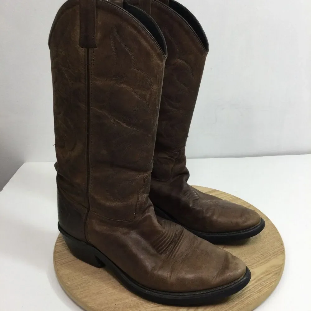 Old West Mens Leather Mid-Calf Western Boots Brown TBM3051 Size 8 D
